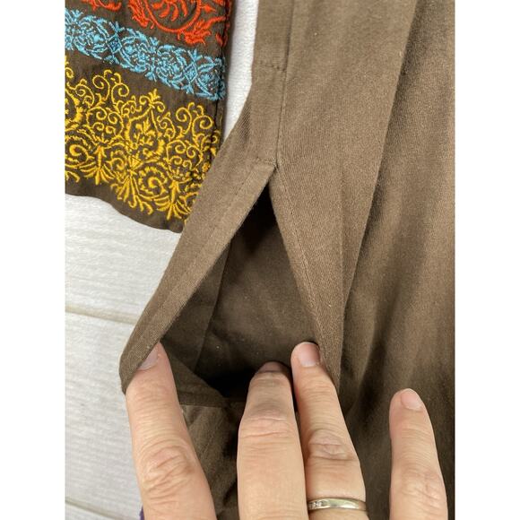Johnny Was Dress Womens S Brown Cotton Floral Boho Embroidered On/Off Shoulder - Picture 8 of 9